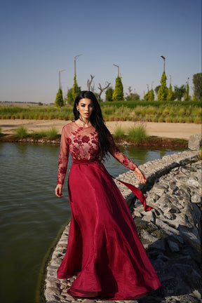 Flowers beaded Lace Long Dress