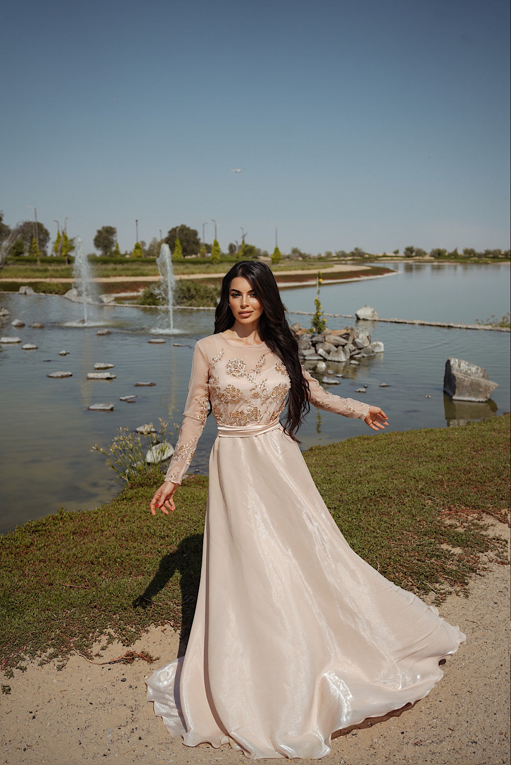 Flowers beaded Lace Long Dress