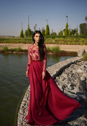 Flowers beaded Lace Long Dress