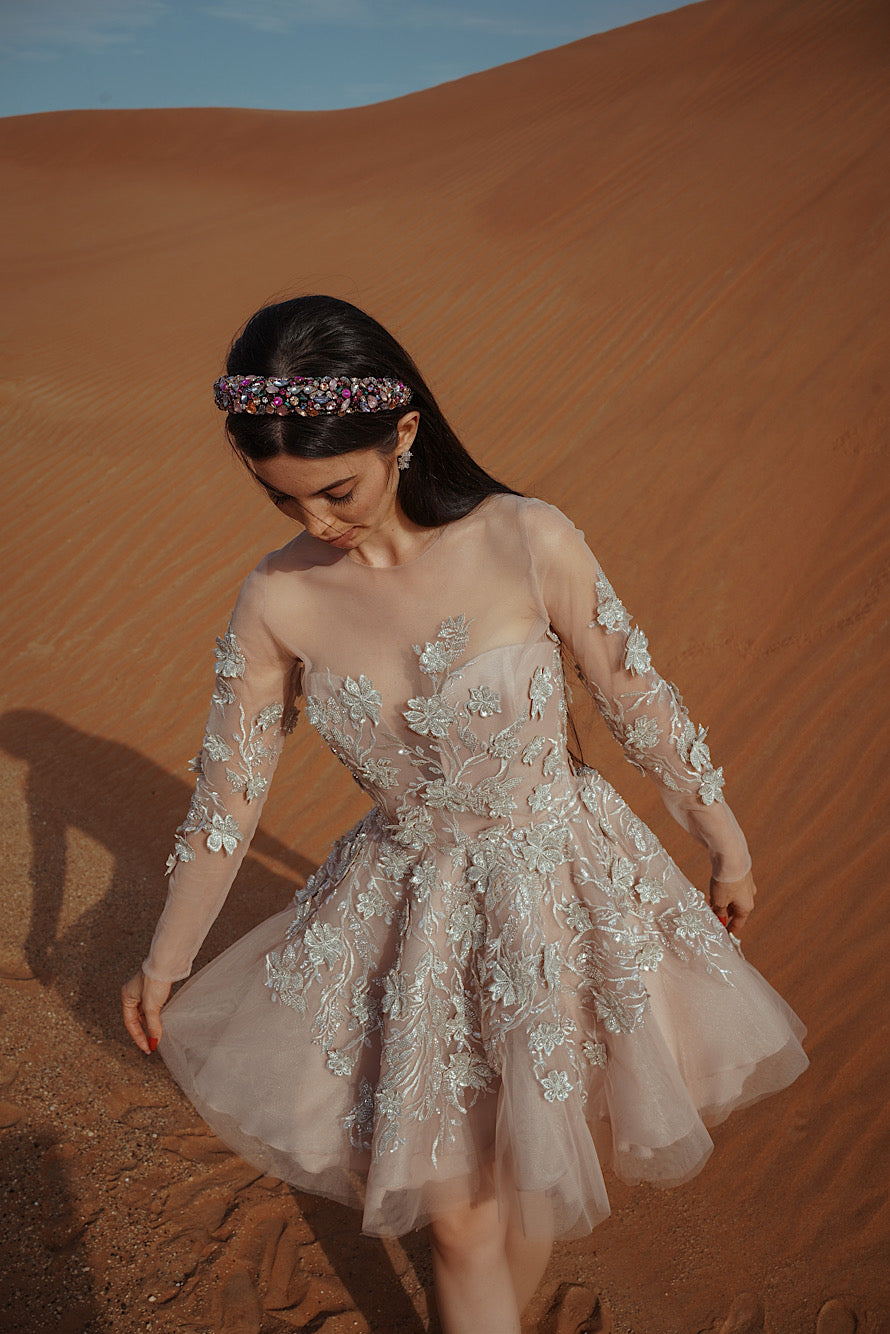 Flowers Beaded Skater Dress